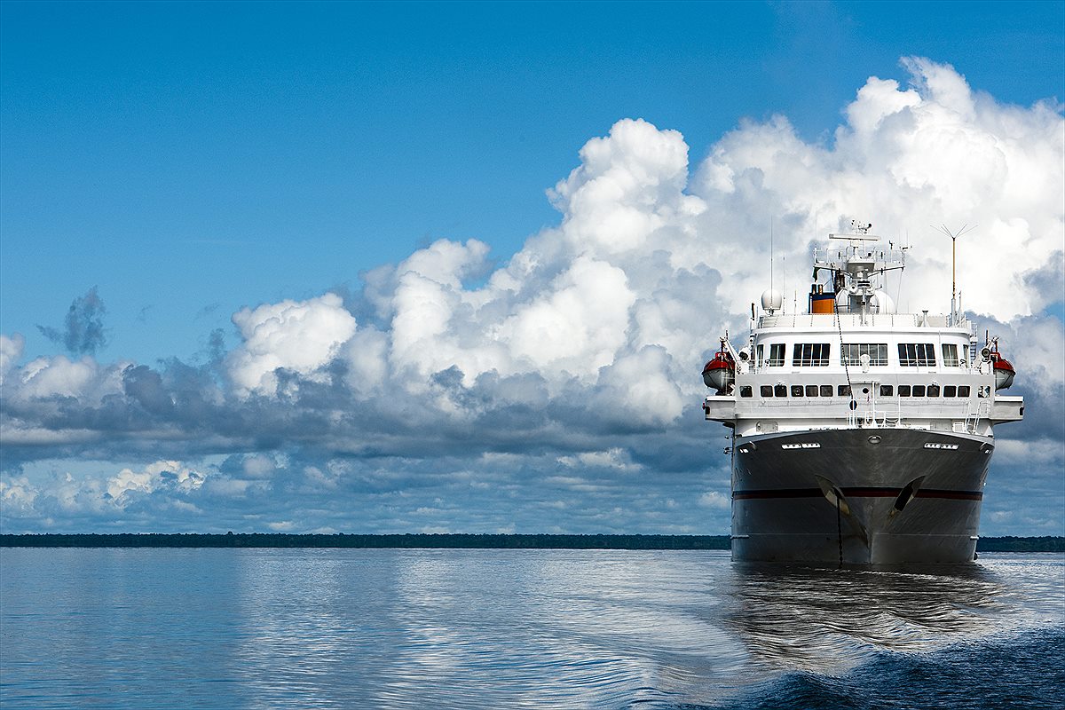 A small expedition ship on a wildlife voyage